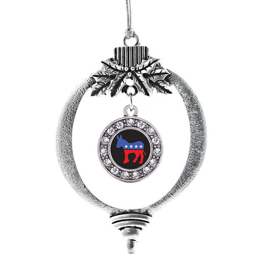 Silver Democrat Circle Charm Holiday Ornament