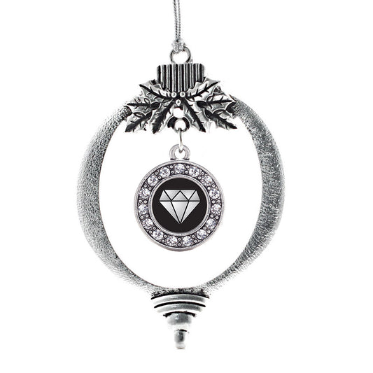 Silver Diamond Circle Charm Holiday Ornament
