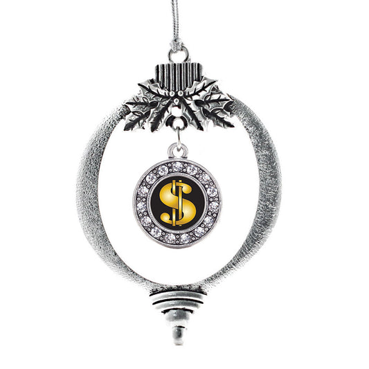 Silver Dollar Sign Circle Charm Holiday Ornament