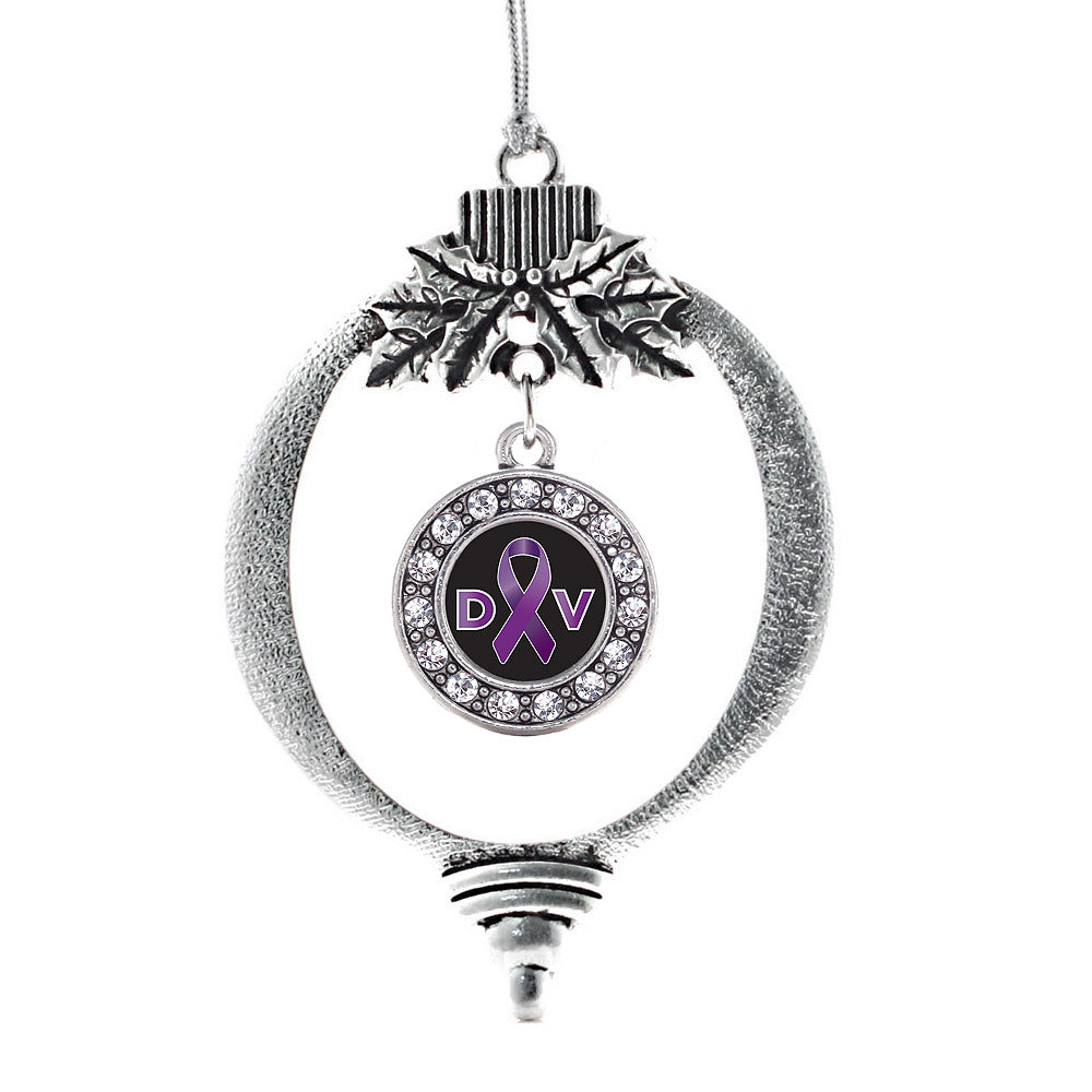 Silver Domestic Violence Support Circle Charm Holiday Ornament