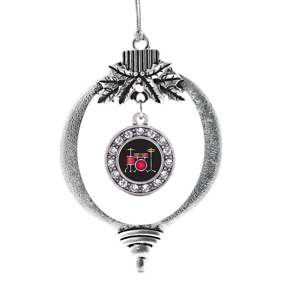 Silver Drumset Circle Charm Holiday Ornament