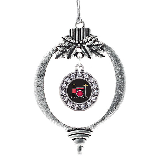 Silver Drumset Circle Charm Holiday Ornament
