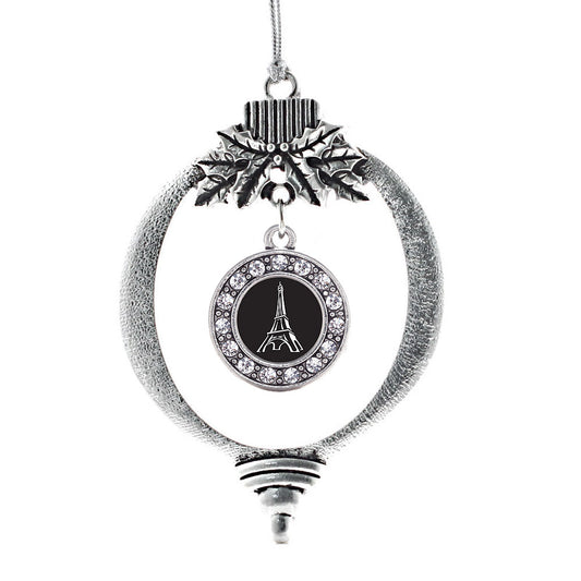 Silver Eiffel Tower Circle Charm Holiday Ornament