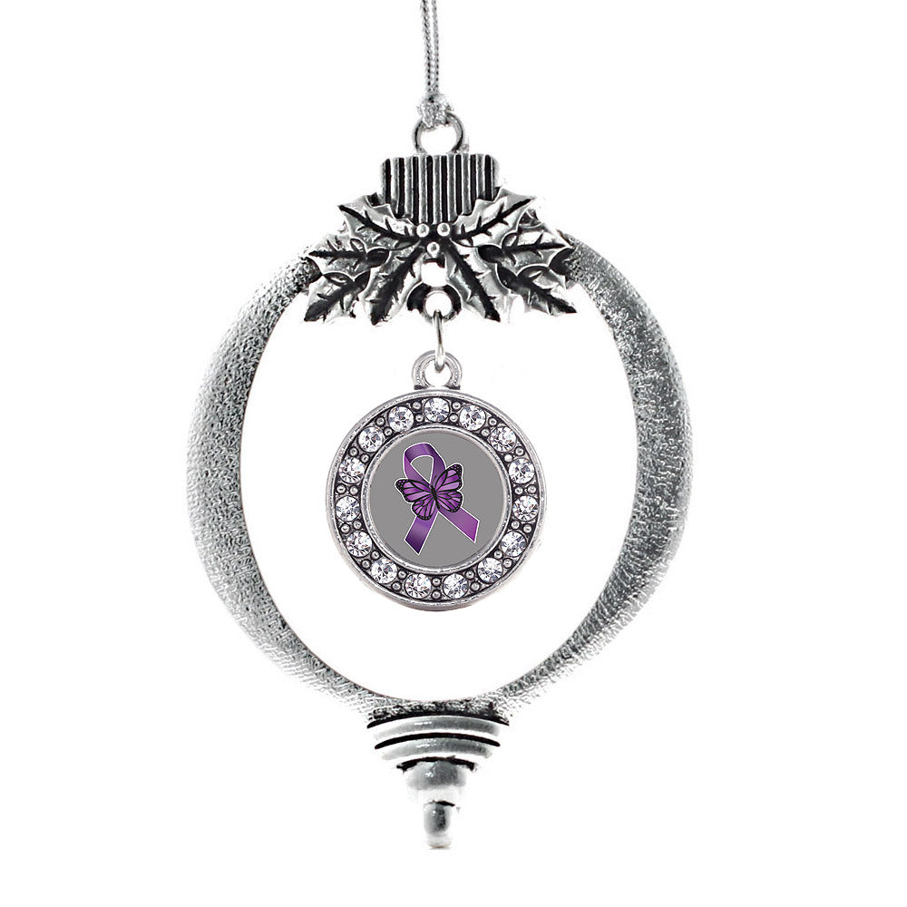 Silver Fibromyalgia Awareness Circle Charm Holiday Ornament
