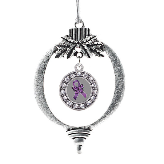 Silver Fibromyalgia Awareness Circle Charm Holiday Ornament