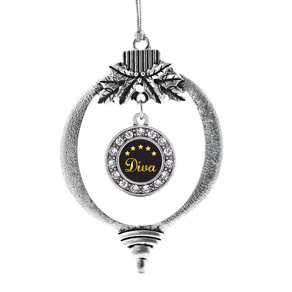 Silver Five Star Diva Circle Charm Holiday Ornament
