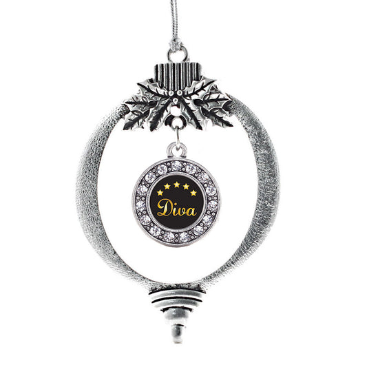 Silver Five Star Diva Circle Charm Holiday Ornament