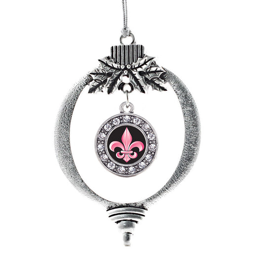 Silver Fleur De Lis Circle Charm Holiday Ornament