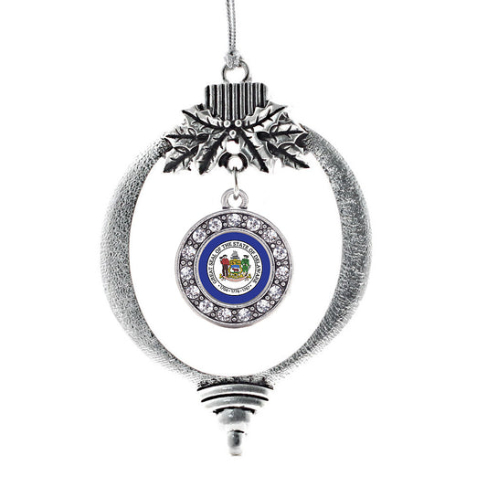 Silver Delaware Flag Circle Charm Holiday Ornament