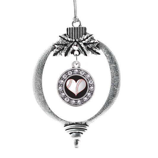 Silver Heart Of A Baseball Player Circle Charm Holiday Ornament