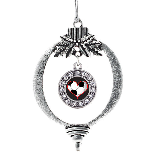 Silver Heart Of A Soccer Player Circle Charm Holiday Ornament