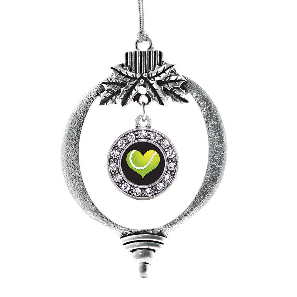 Silver Heart Of A Tennis Player Circle Charm Holiday Ornament