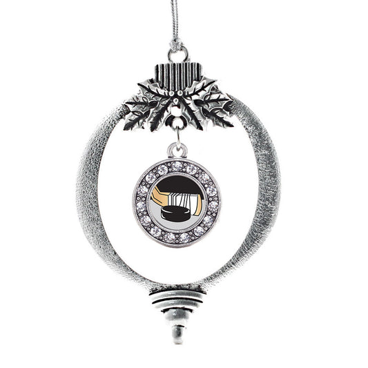Silver Hockey Circle Charm Holiday Ornament