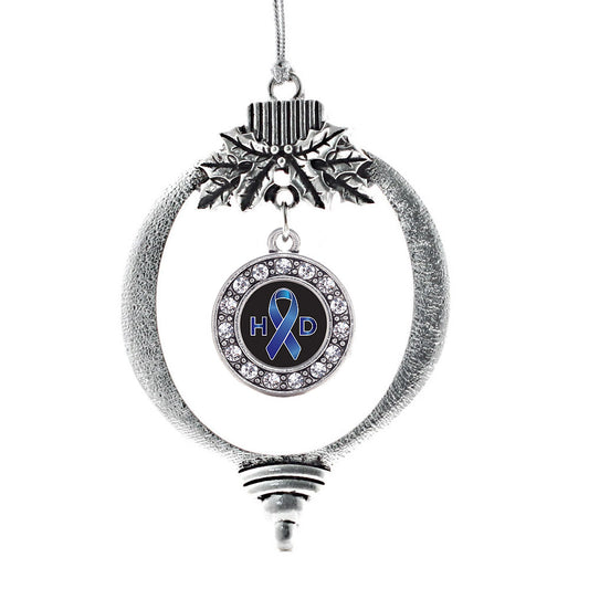 Silver Huntington's Disease Support Circle Charm Holiday Ornament