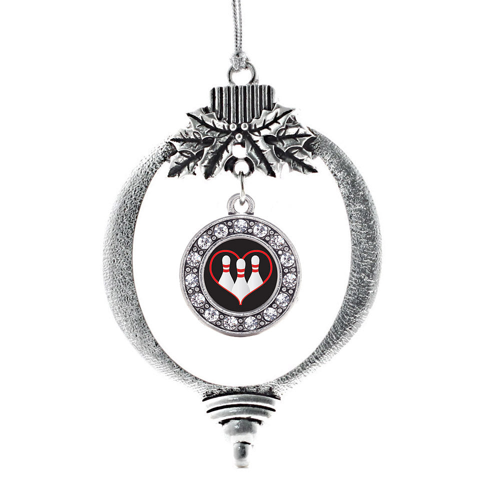 Silver I Heart Bowling Circle Charm Holiday Ornament