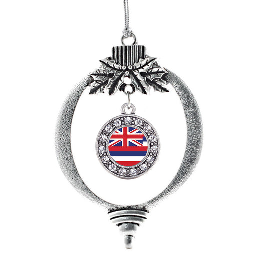 Silver Hawaii Flag Circle Charm Holiday Ornament