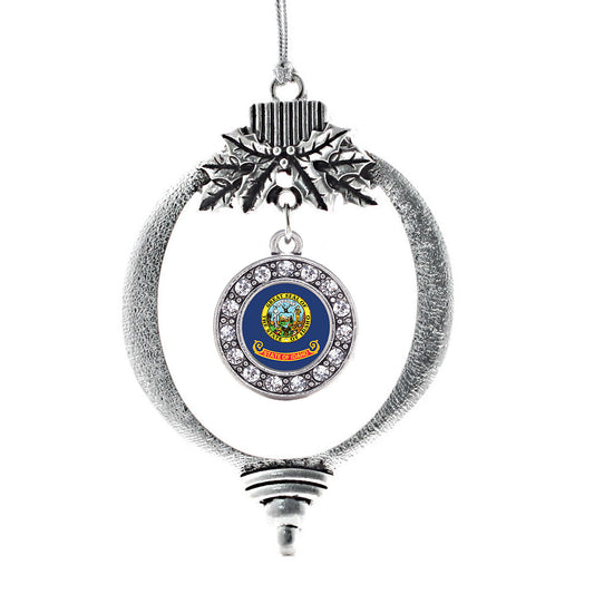 Silver Idaho Flag Circle Charm Holiday Ornament