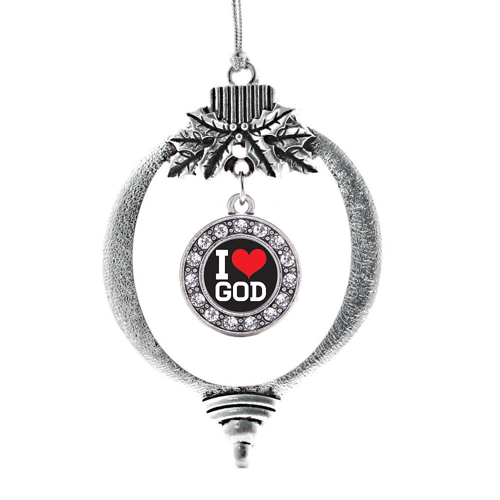 Silver I Love God Circle Charm Holiday Ornament