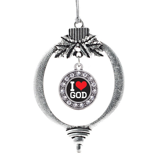 Silver I Love God Circle Charm Holiday Ornament