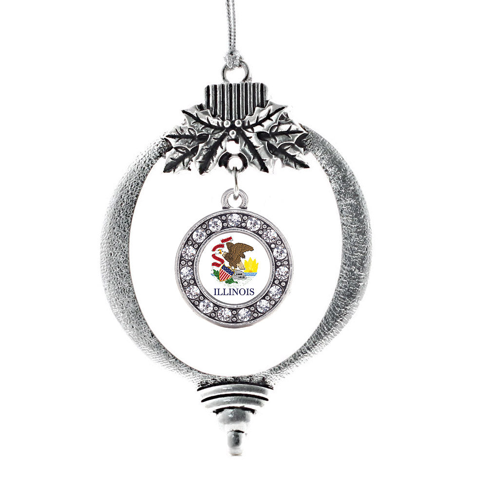 Silver Illinois Flag Circle Charm Holiday Ornament