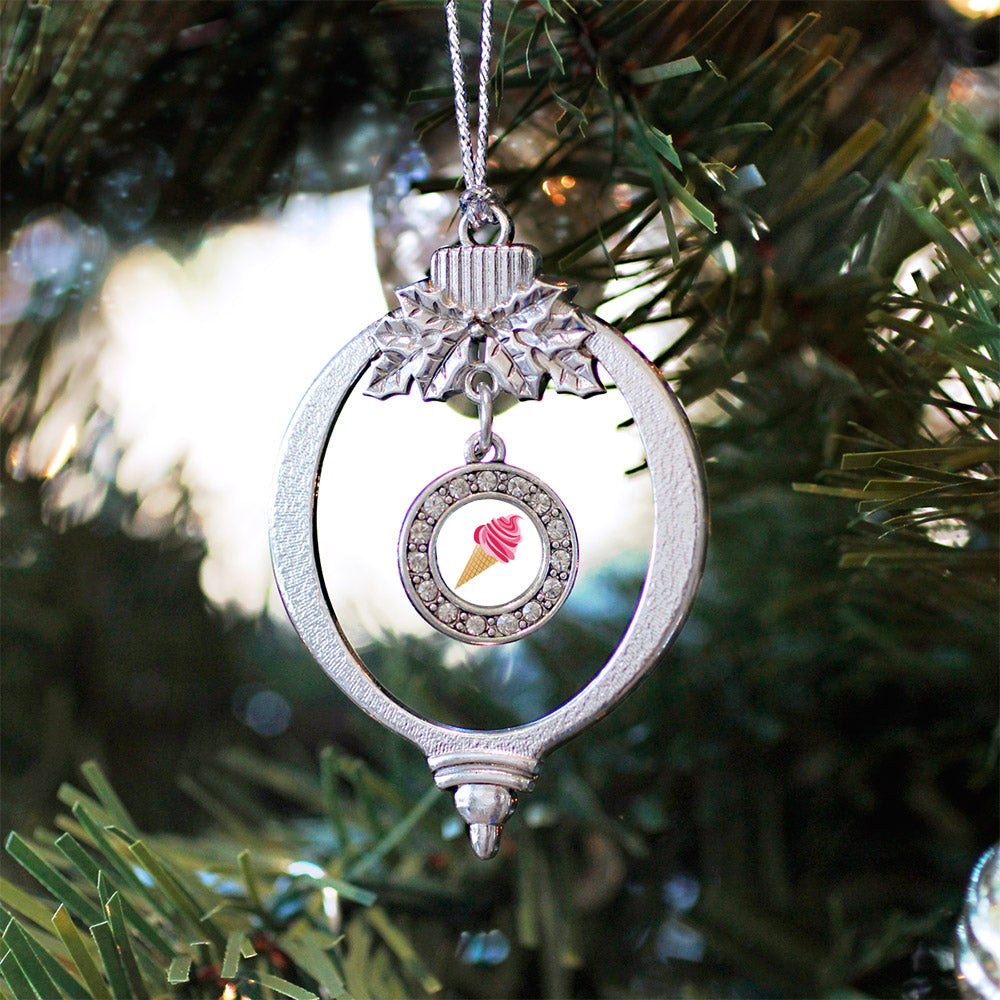 Silver Ice Cream Cone Lovers Circle Charm Holiday Ornament