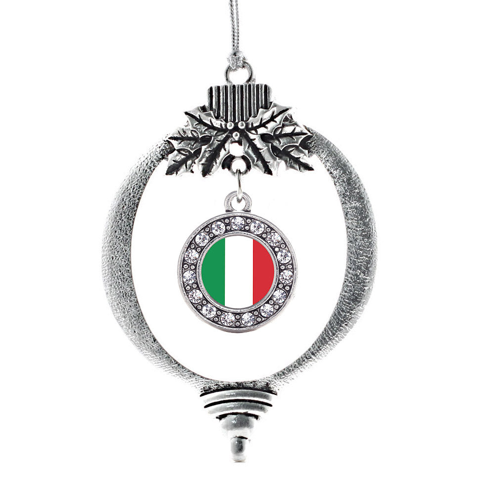 Silver Italian Flag Circle Charm Holiday Ornament