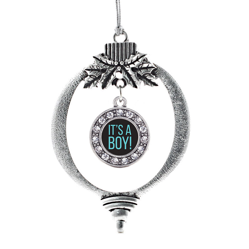 Silver It's A Boy Circle Charm Holiday Ornament