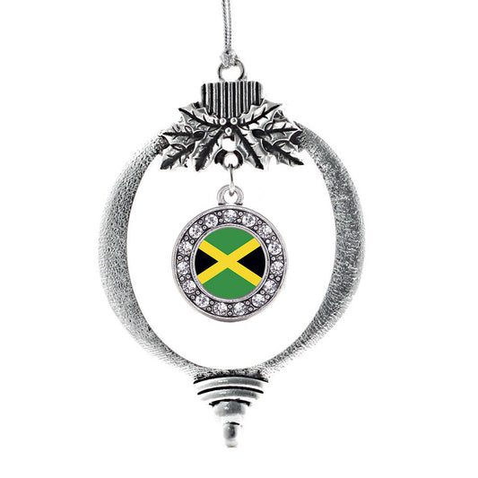 Silver Jamaican Flag Circle Charm Holiday Ornament