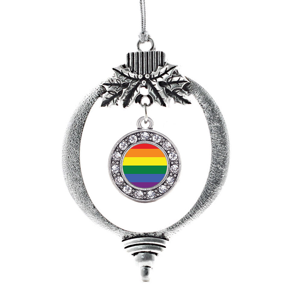 Silver LGBT Pride Circle Charm Holiday Ornament