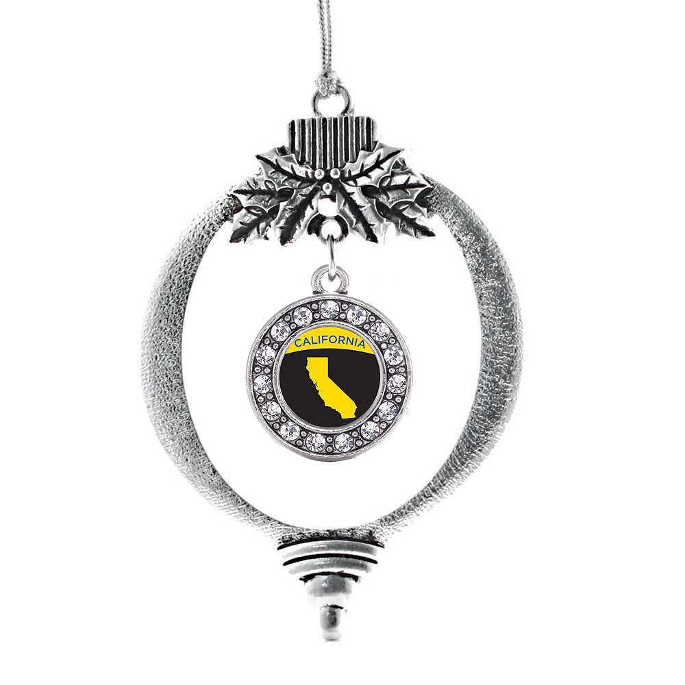 Silver California Outline Circle Charm Holiday Ornament