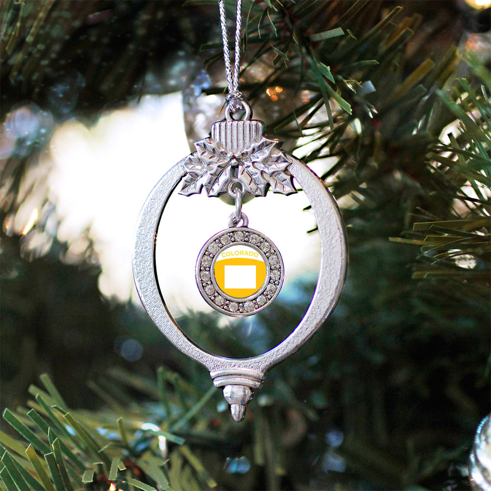 Silver Colorado Outline Circle Charm Holiday Ornament