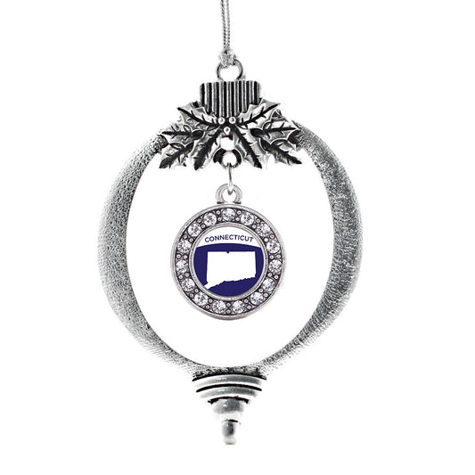 Silver Connecticut Outline Circle Charm Holiday Ornament