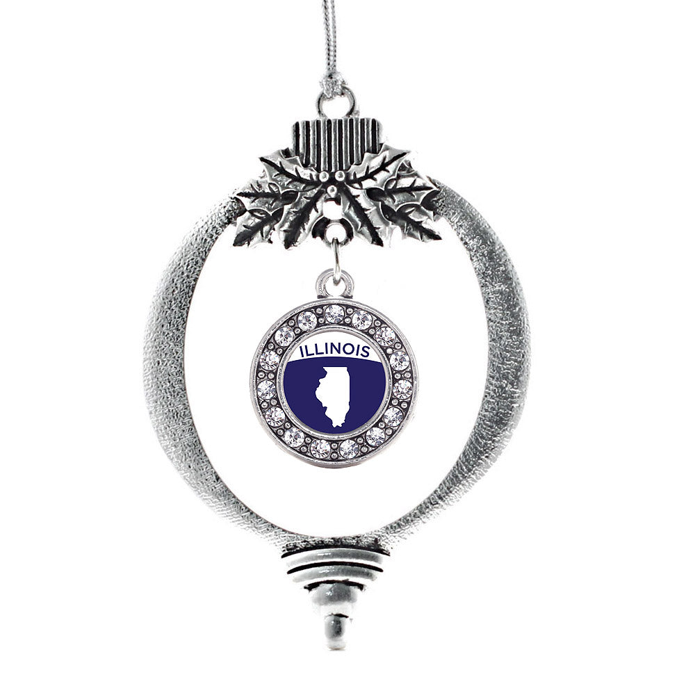 Silver Illinois Outline Circle Charm Holiday Ornament