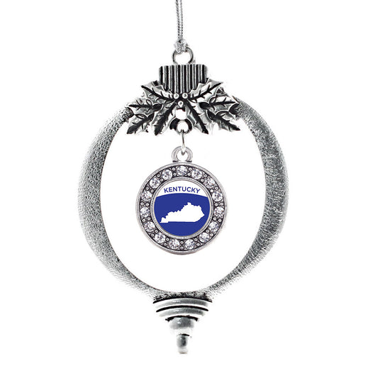 Silver Kentucky Outline Circle Charm Holiday Ornament