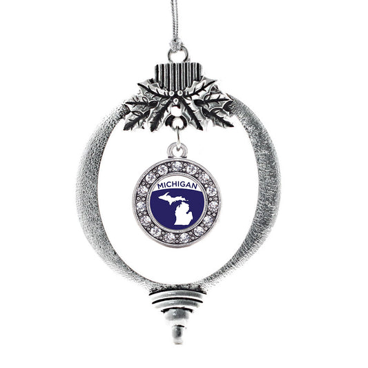 Silver Michigan Outline Circle Charm Holiday Ornament