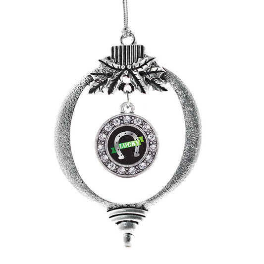Silver Lucky Horse Shoe Circle Charm Holiday Ornament