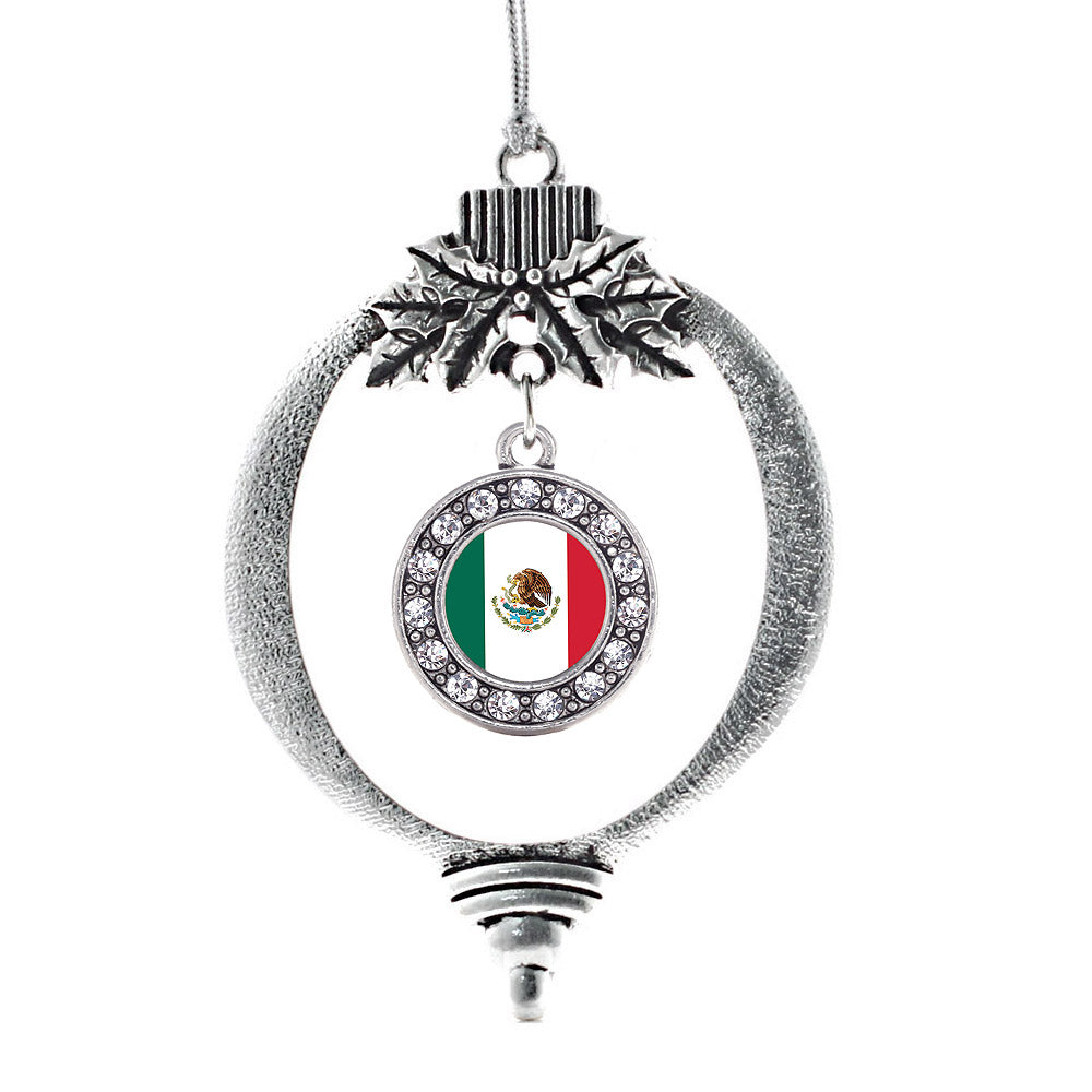 Silver Mexican Flag Circle Charm Holiday Ornament