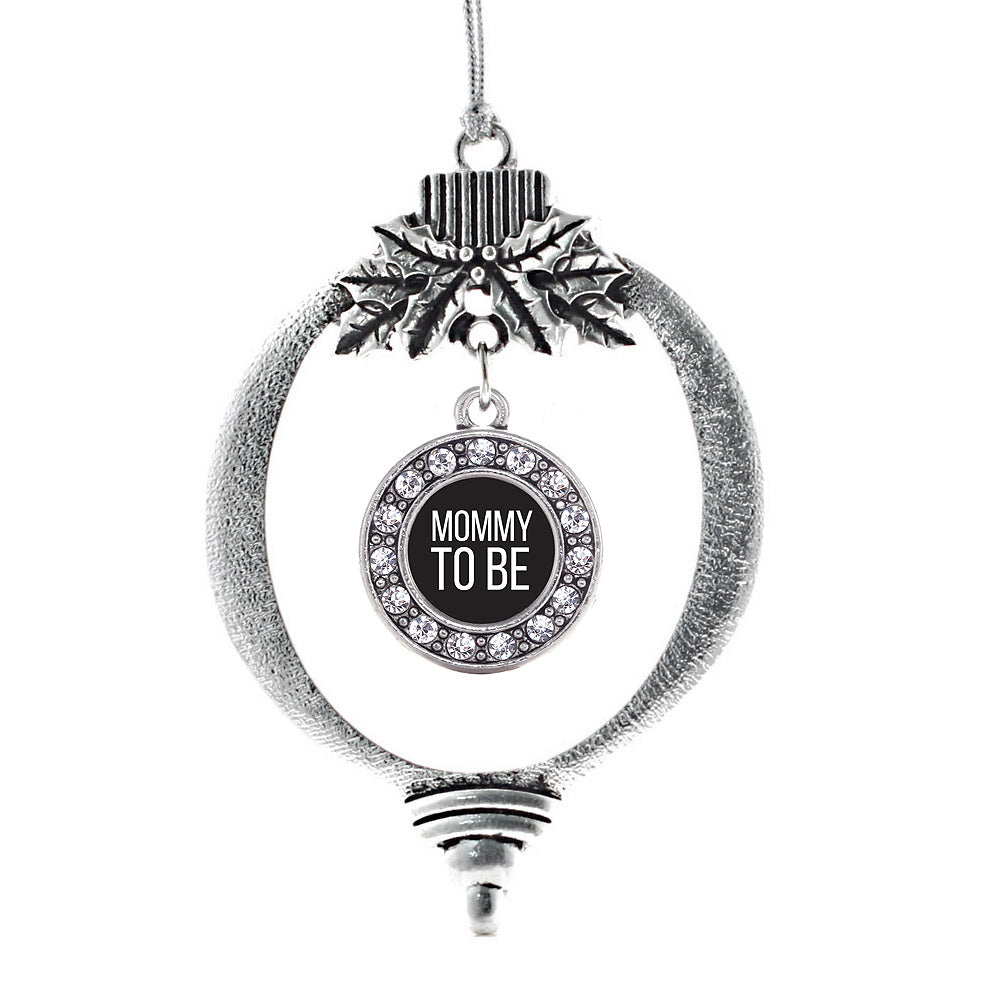 Silver Mommy To Be White Circle Charm Holiday Ornament