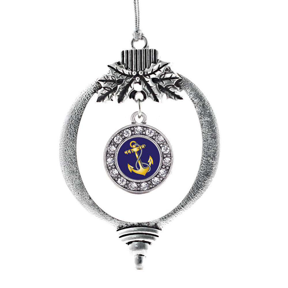 Silver Navy Anchor Circle Charm Holiday Ornament
