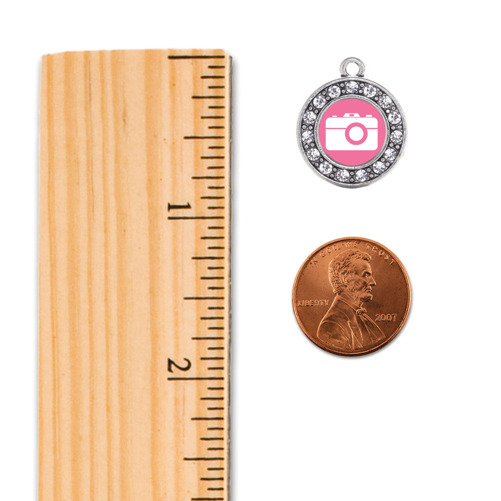 Silver Pink Camera Circle Charm Holiday Ornament
