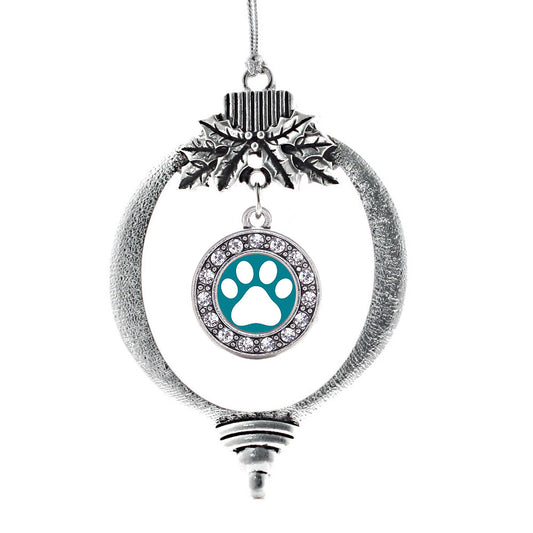Silver Pretty Paw Print Circle Charm Holiday Ornament