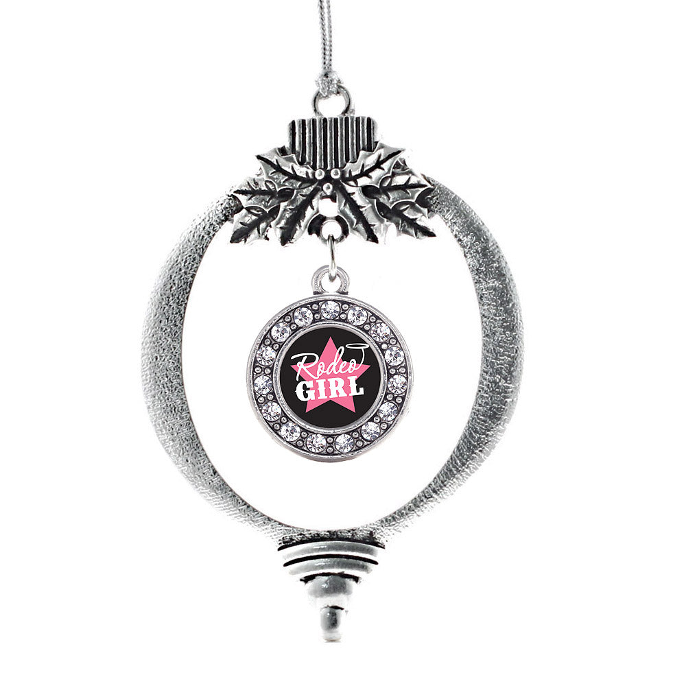 Silver Rodeo Girl Circle Charm Holiday Ornament