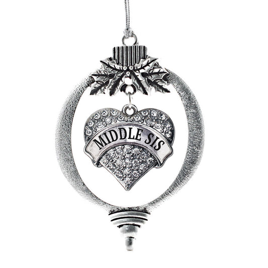 Silver Middle Sis Pave Heart Charm Holiday Ornament