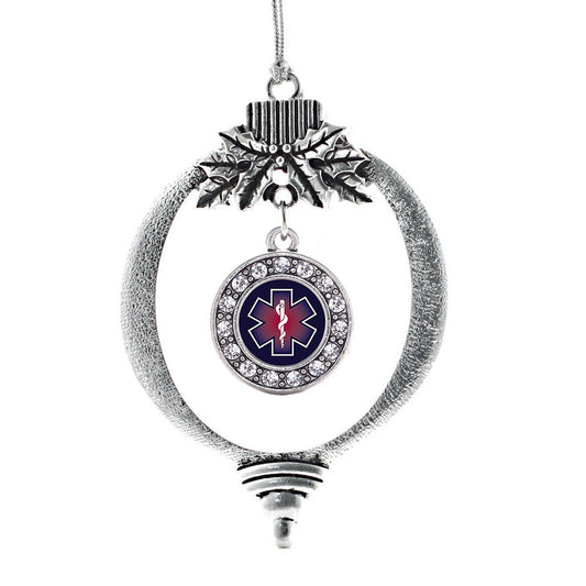 Silver Star Of Life EMT / EMS Circle Charm Holiday Ornament