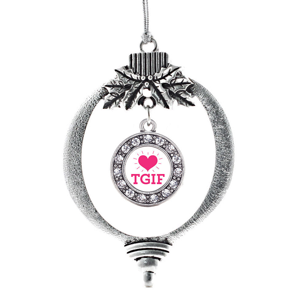 Silver TGIF Circle Charm Holiday Ornament