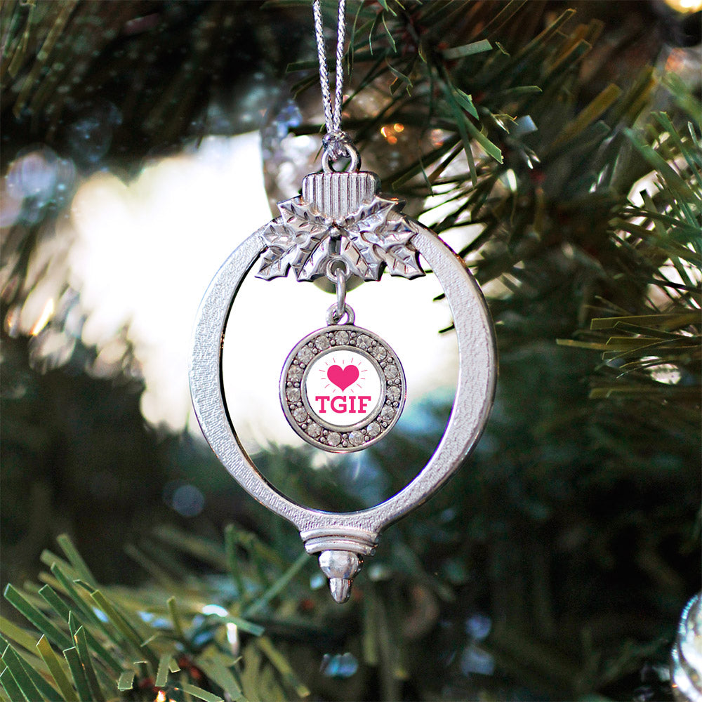 Silver TGIF Circle Charm Holiday Ornament