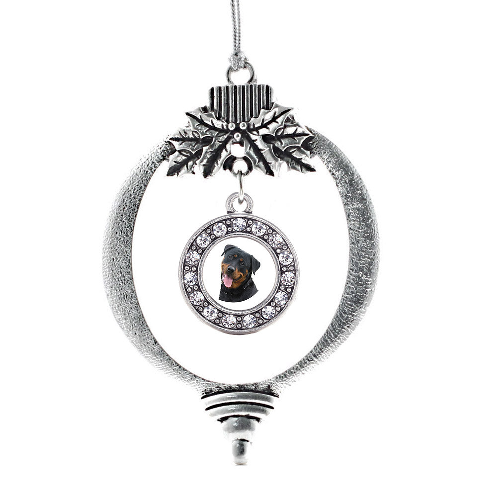 Silver The Rottweiler Circle Charm Holiday Ornament