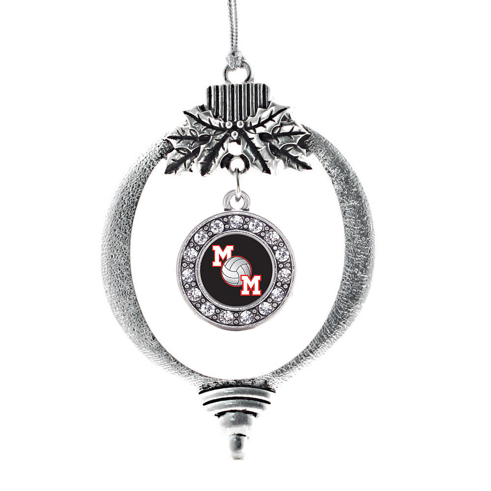 Silver Volleyball Mom Circle Charm Holiday Ornament