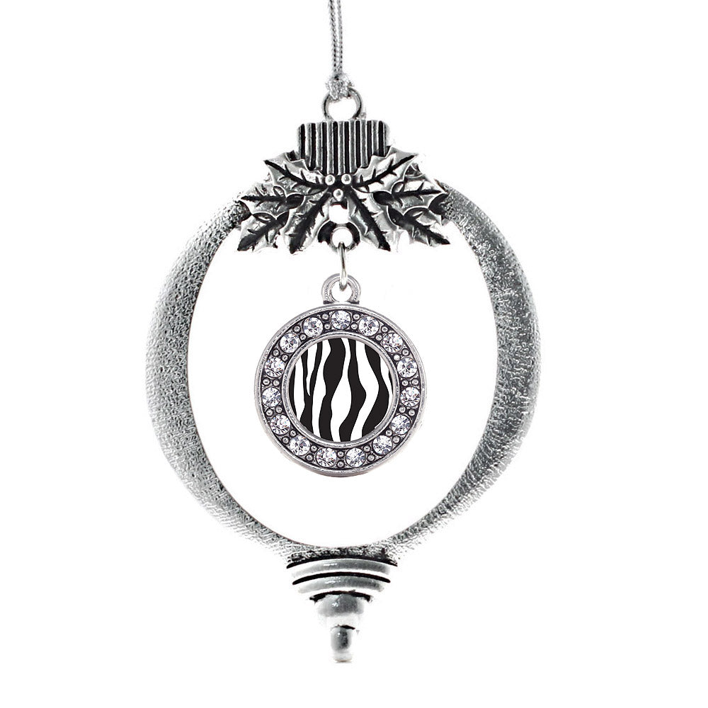 Silver Zebra Print Circle Charm Holiday Ornament