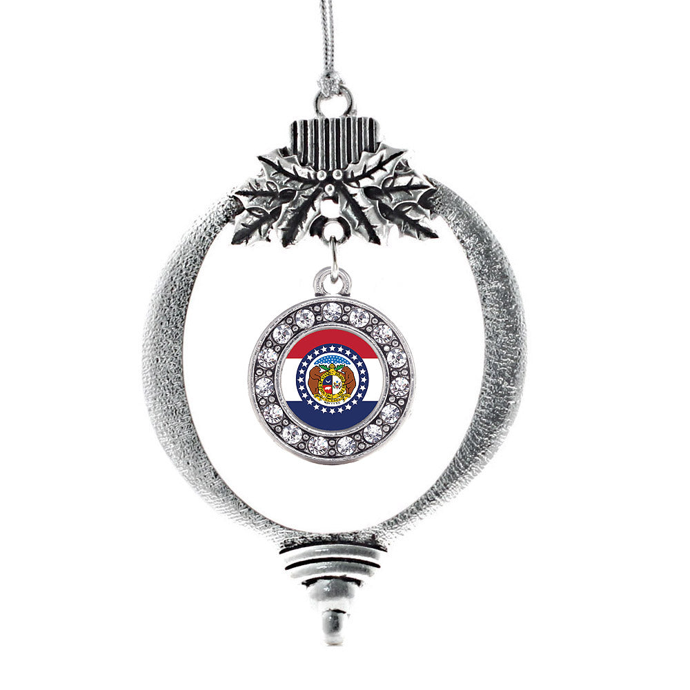 Silver Missouri Flag Circle Charm Holiday Ornament